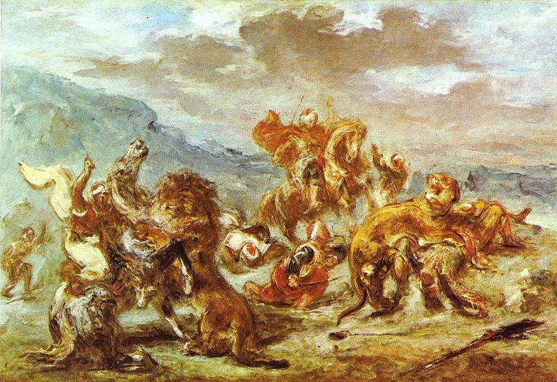Eugene Delacroix Lowenjagd Norge oil painting art